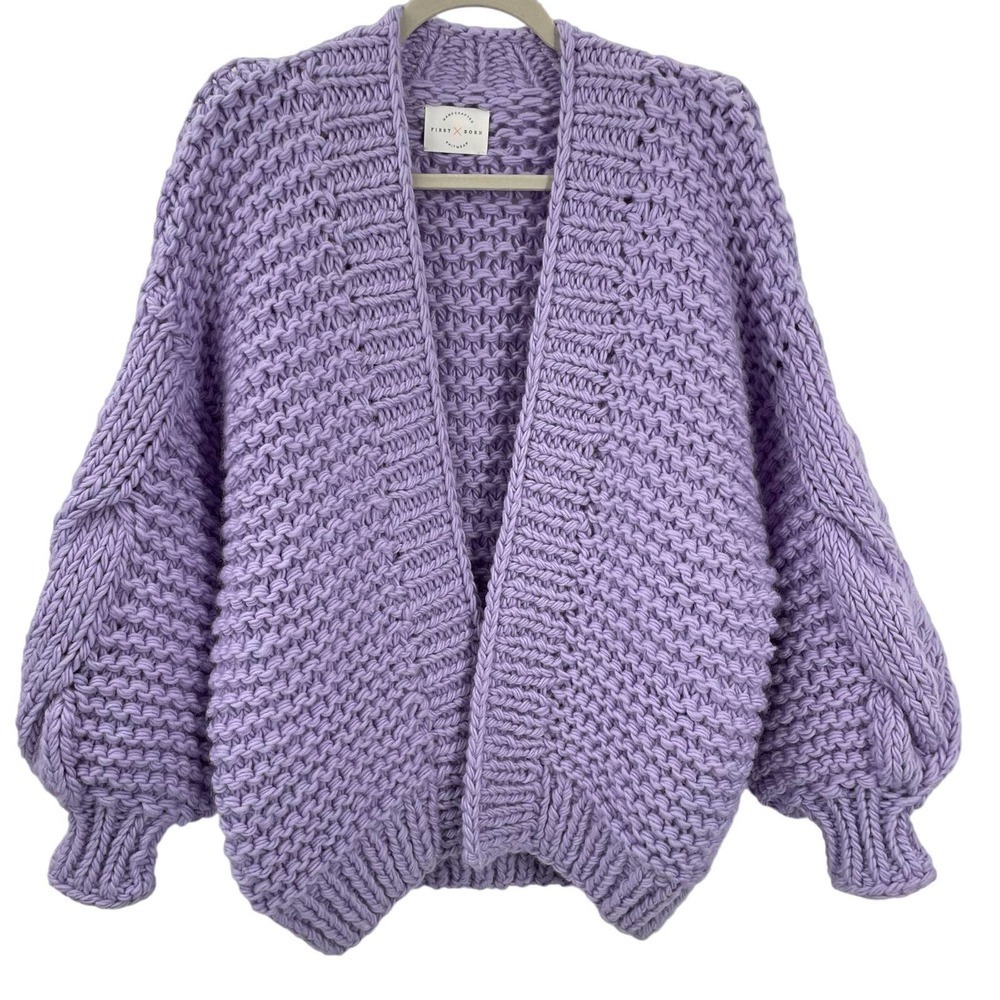 First Born Knitwear S Handcrafted Open Front Rocky Cardigan Violet